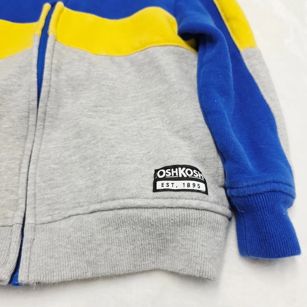 OshKosh B'gosh Kids Toddler 2T Zip Up Hoodie Blue‎ Yellow Gray Color Block